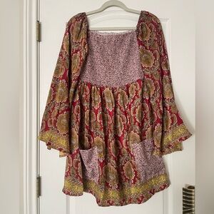 Bohemian Red and Yellow Floral flowy dress. Size S/M